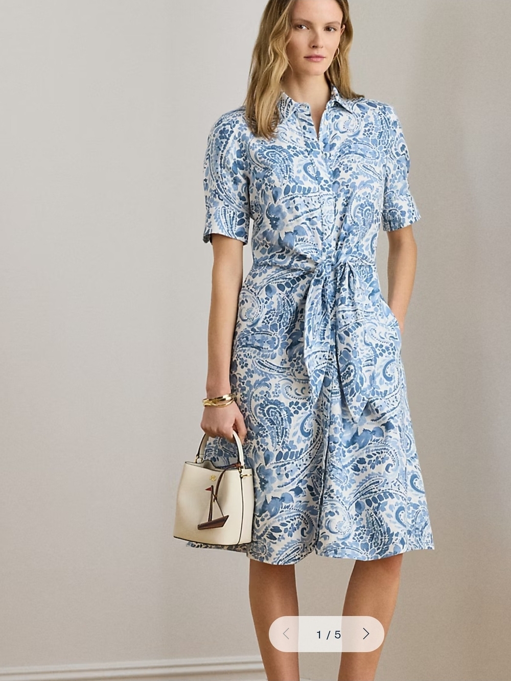 Lauren Ralph Lauren Paisley Tie-Front Linen Shirtdress Front Tie